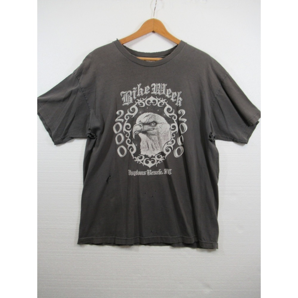Vintage Y2K Destroyed Daytona Bike Week T-Shirt Men XL Gray Eagle 2000 Murina